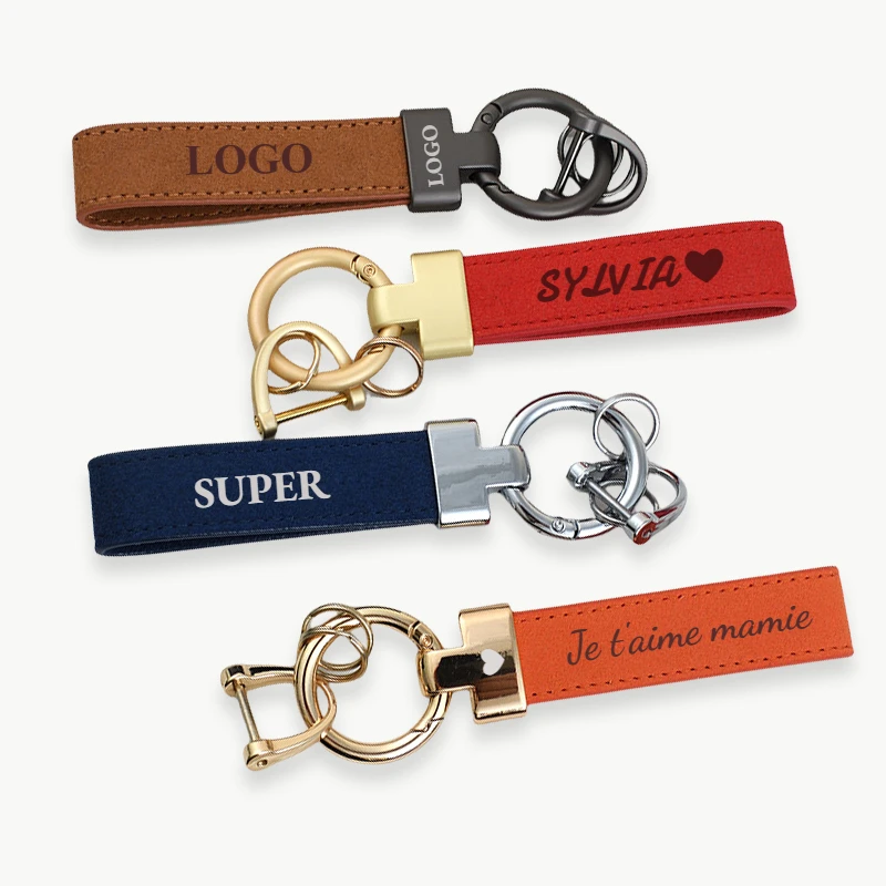 

Suede Leather Keychain Custom LOGO Text High-end Key Chain for Car Laser Engraved Personalized Keyring for Women Men Company