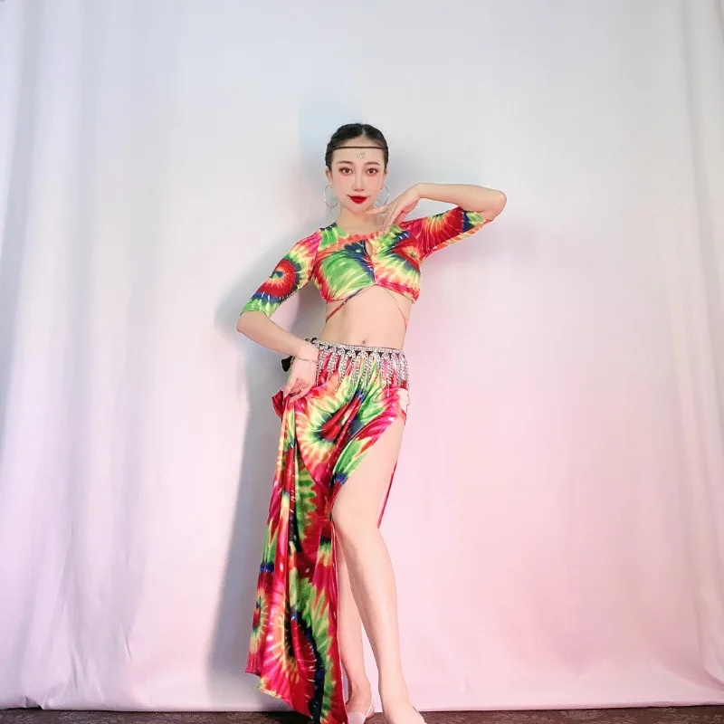 Costumi di danza del ventre personalizzati Abiti da ballo orientale Abiti da pratica Gonna lunga modale per principianti Set di colori Abbigliamento da lezione