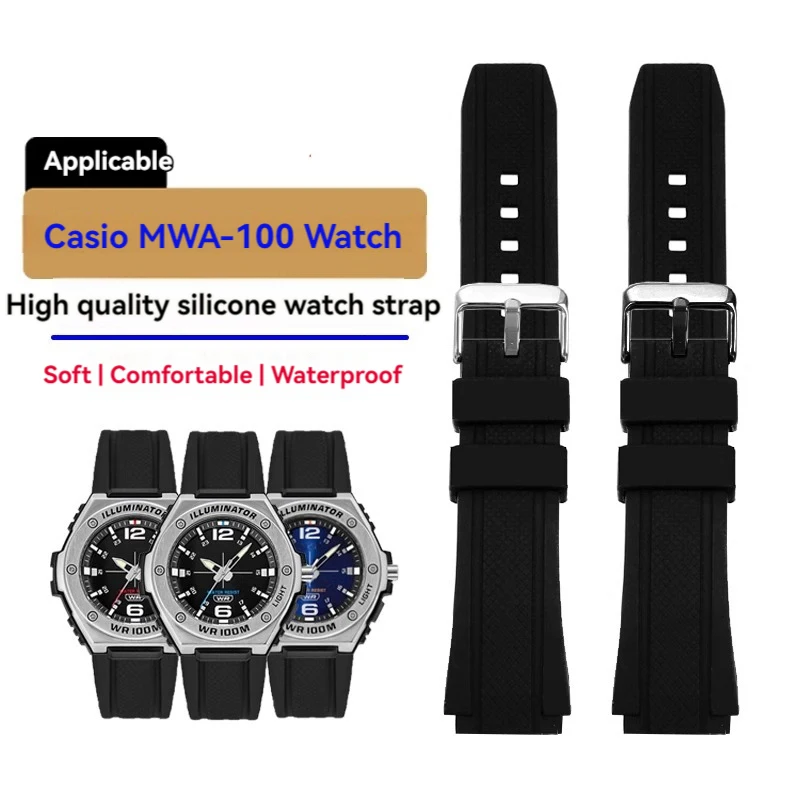 

For Casio Strap Black Warrior MWA-100H MWD-100H MWA-100H/-1A/2A/HD Series Soft Silicone Rubber Watchband Male Bracelet 20mm