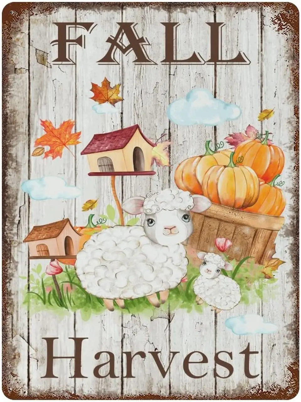 Welcome Halloween Thanksgiving Metal Signs Fall Harvest Pumpkin Autumn Maple Leaves Patio  Plate Sign Kitchen