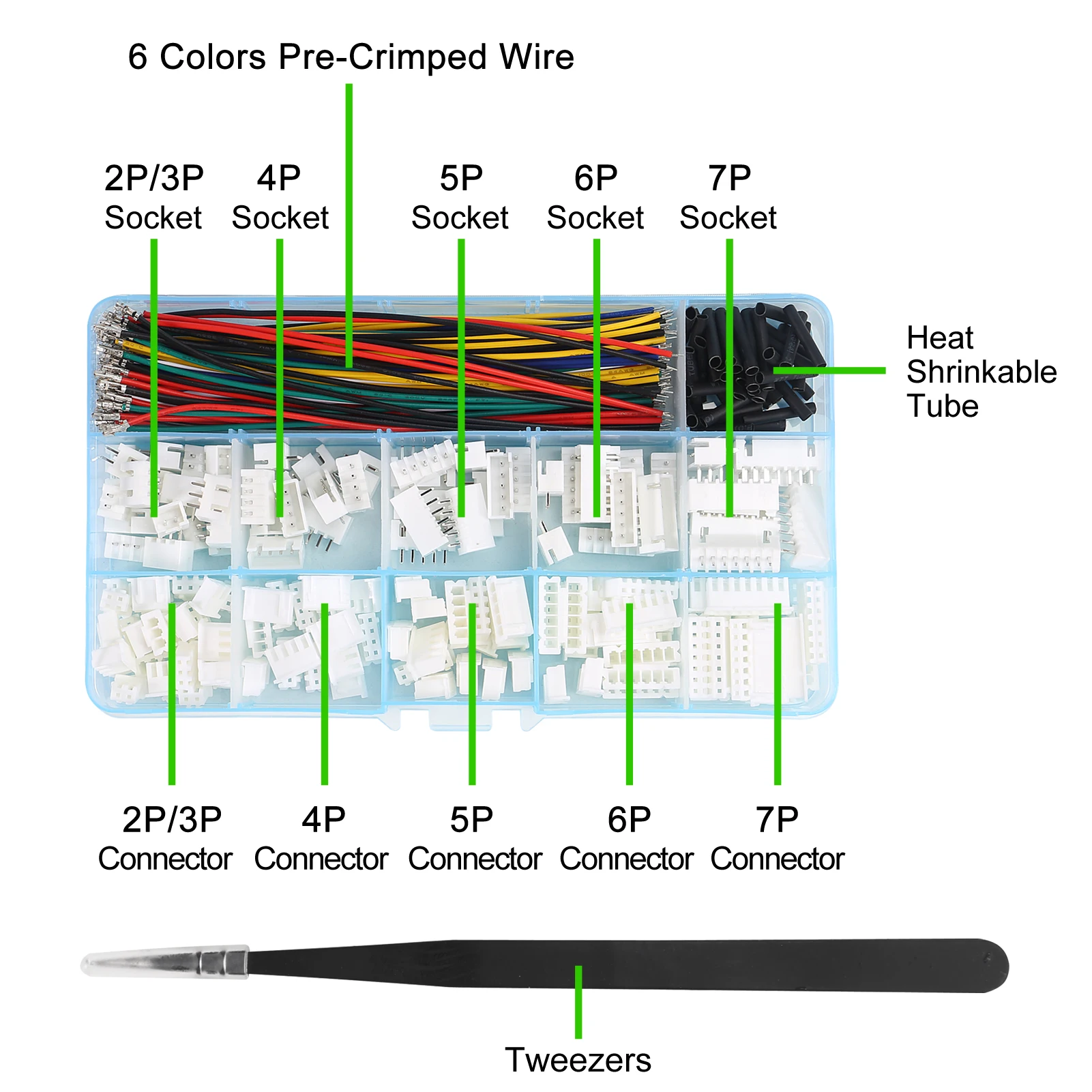 2.54mm XH Connector Socket Kit with pre-Crimped Cable Wire 2/3/4/5/6/7 Pin Housing JST Adapter Cable Male and Female Compatible
