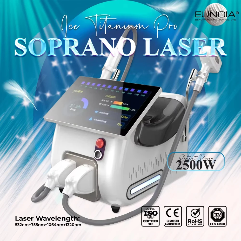 2500W Pico Laser Diode 2 in 1 Soprano Hair Removal Machine Tattoo Cleaning Ice Titanium Professional Beauty Equipment Home Use