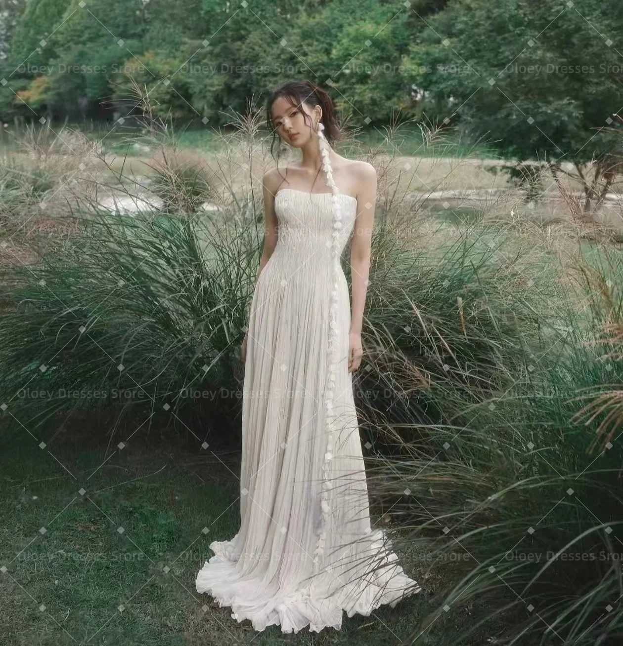 OLOEY 2026 Pleat Wedding Dress Strapless Draped A-Line Evening Party Dresses Korea Photo Shoot Bridal Reception Gown Customized