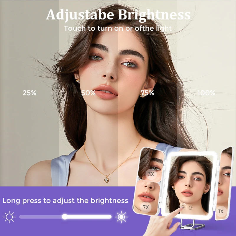 SEJOY Espelho de maquiagem com luzes LED ajustáveis, recarregáveis, para dormitório, luz de preenchimento, espelho de maquiagem complementar inteligente