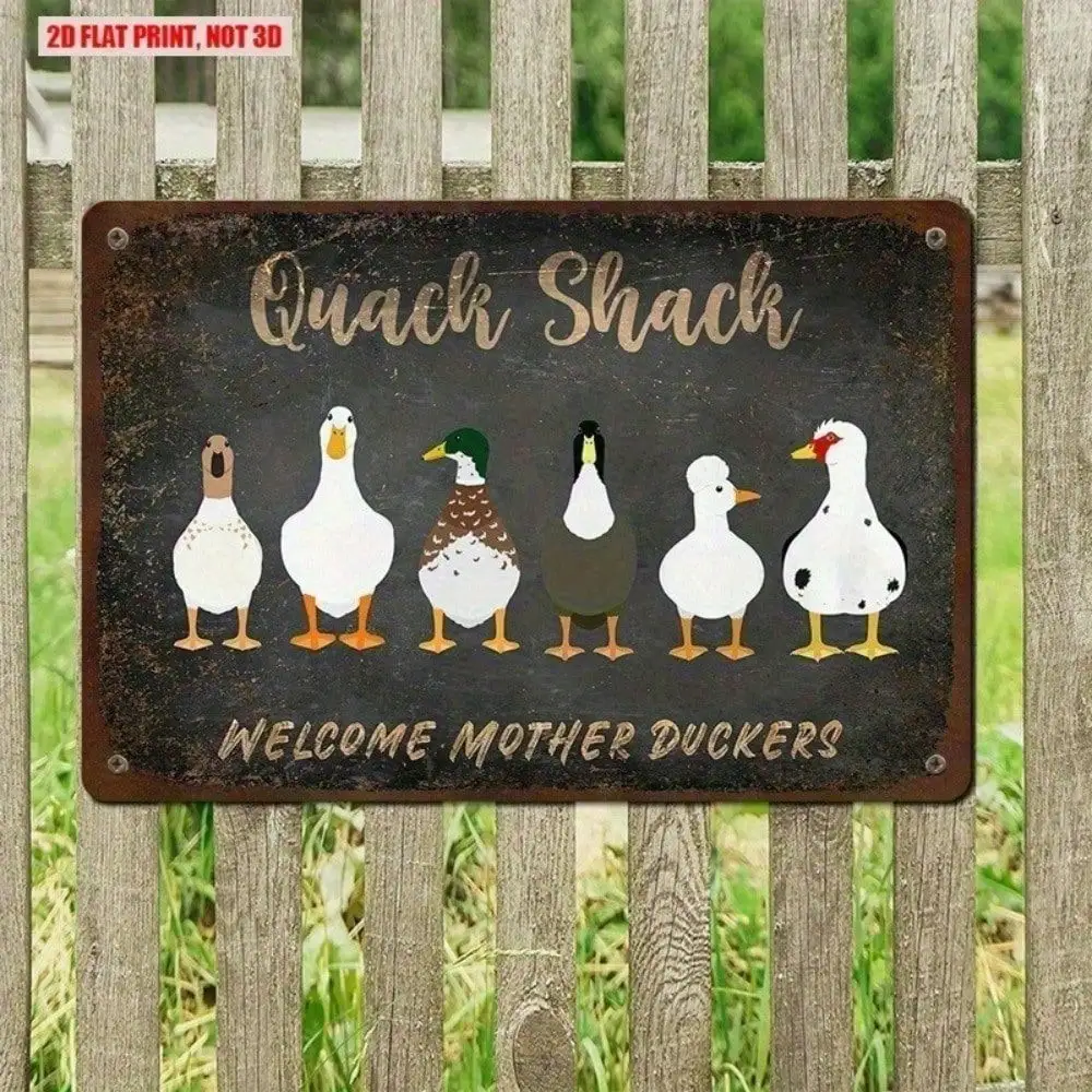 **Quack Shack Duck Lover Metallschild – wasserdichte Vintage-Wandkunst aus Aluminium, rustikale Garten- und Hofdekoration im Landhausstil für den Außenbereich, lustig**
