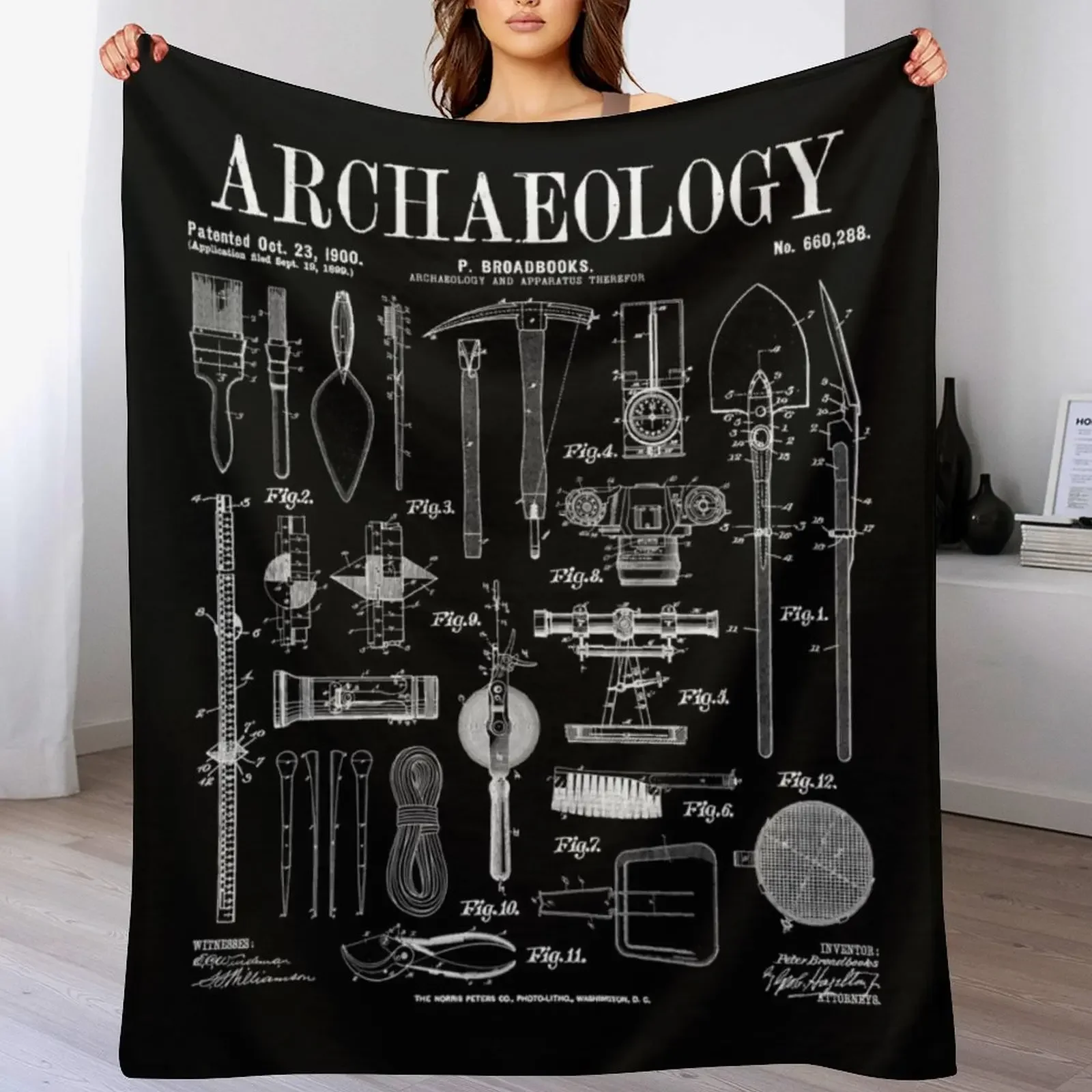 Archaeologist Archaeology Student Field Kit Vintage Patent Throw Blanket Decorative Beds Loose Furrys Blankets