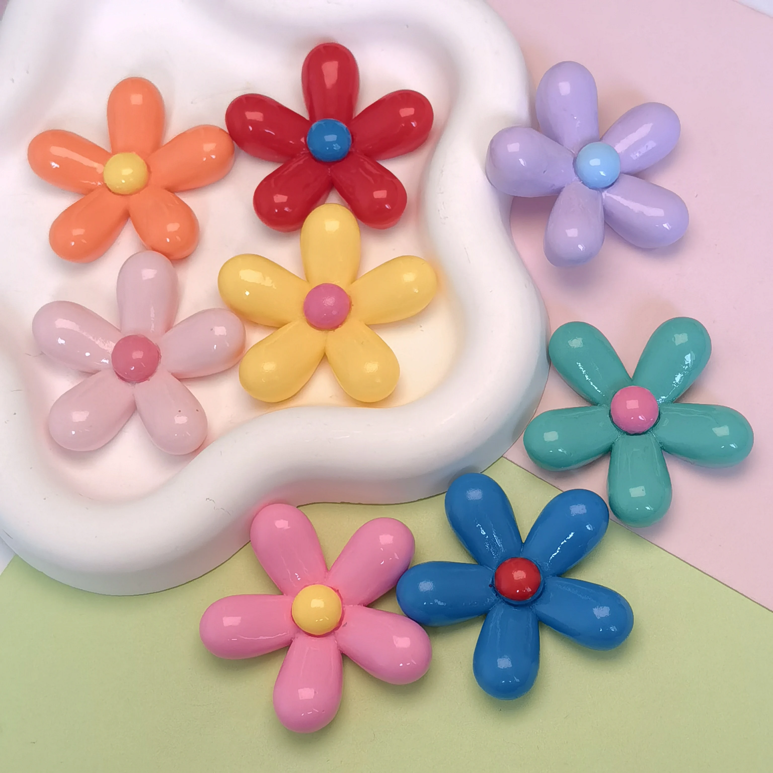 45mm Cute Colorful Flower Flat Back Cabochon Scrapbooking DIY Phone Case Resin Charms Jewelry Making DIY Findings
