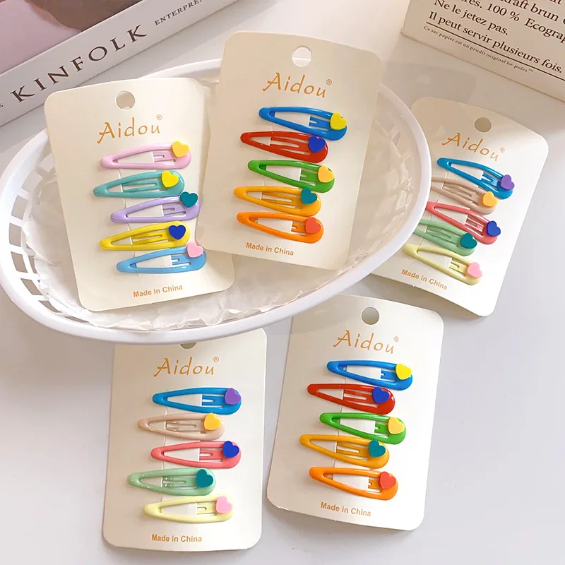 

5PCS Korean Style Kids Fimo Clay Little Heart Bangs Flyaway Side Hair Clips Baby Girls Hair Accessories