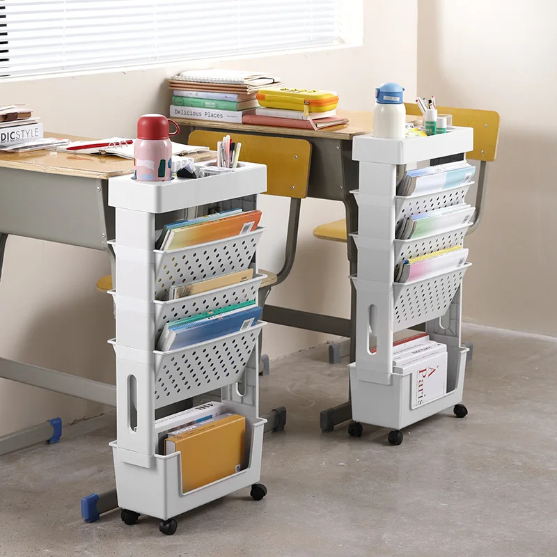 

Movable mobile Bookshelf book trolley multiple layers Space Saving Storage Rack With Wheels Portable book cart For Study Rooms