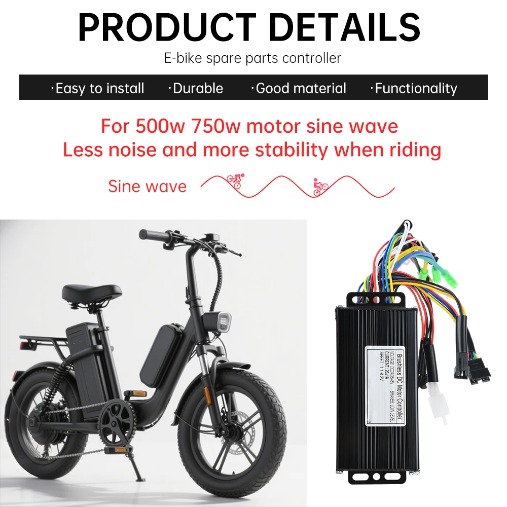 24V/36/48V DC ブラシレスモーターコントローラー 26A 500/750W 3 モードブラシレスコントローラー電動自転車アクセサリー用