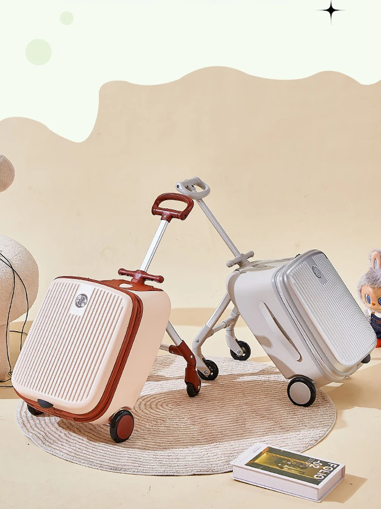 Kid's Trolley Case Can Sit and Ride Storage Folding Carry On 20 Inch Boarding Box Mom Lazy Luggage children‘s Suitcase