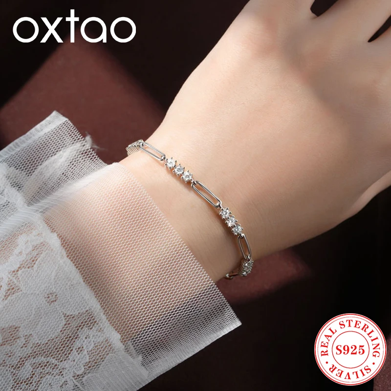 OXTAO Certified Moissanite Diamond Fashion Bracelet 3mm D VVS1 for Women Girl  Hand Chain Bracelet 925 Sterling Silver Jewelry