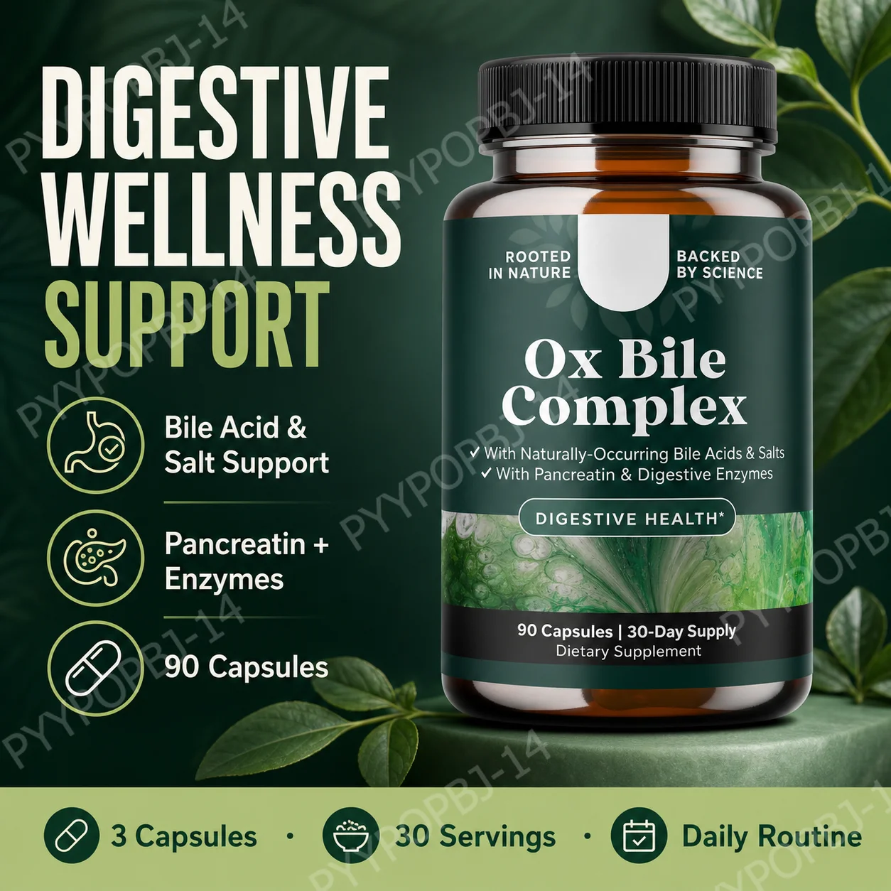 Digestive Enzyme Ox Bile Supplements with Pancreatin & Bromelain  90 Capsules 30 Servings for Women & Men