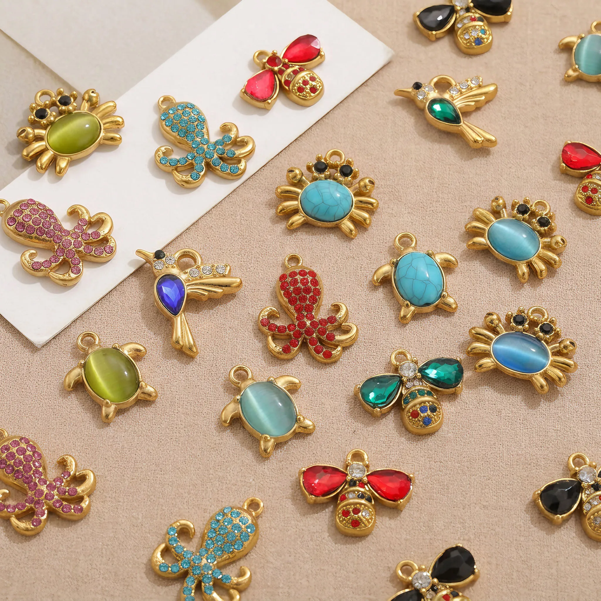 3pcs/lot Crystal Cat's Eye Stone Sea Crab Turtle Bird Charms Stainless Steel DIY Women's Earrings Necklace Bracelet Wholesale - view 6