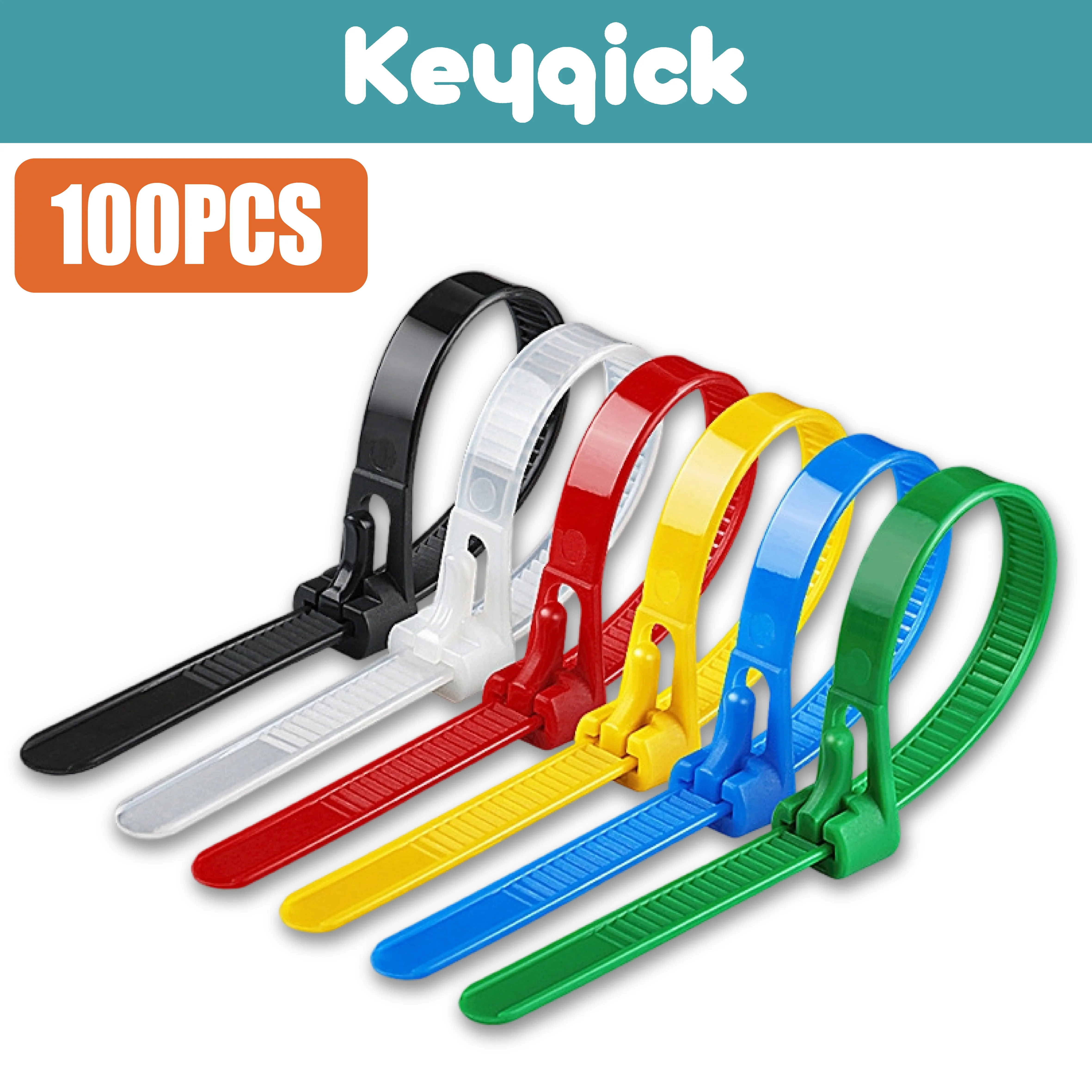 100Pcs Releasable Cable Zip Ties, 8 Inch (20cm) Reusable Nylon Wire Ties in 6 Colors, Press to Unlock Adjustable Multi-Purpose Fastening Ties for Home Office Garage Organizing