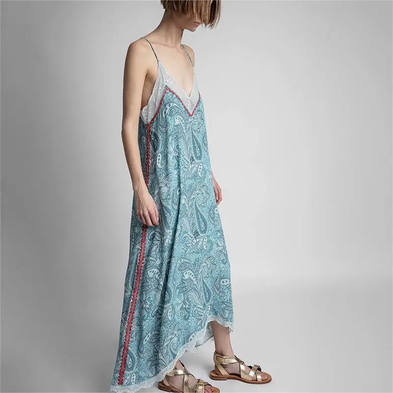 

Zadig Summer Dress Women Elegant Luxury Robe Casual Floral Slip Dresses Chic V-Neck Backless Robes 2023 New Collection Skirt