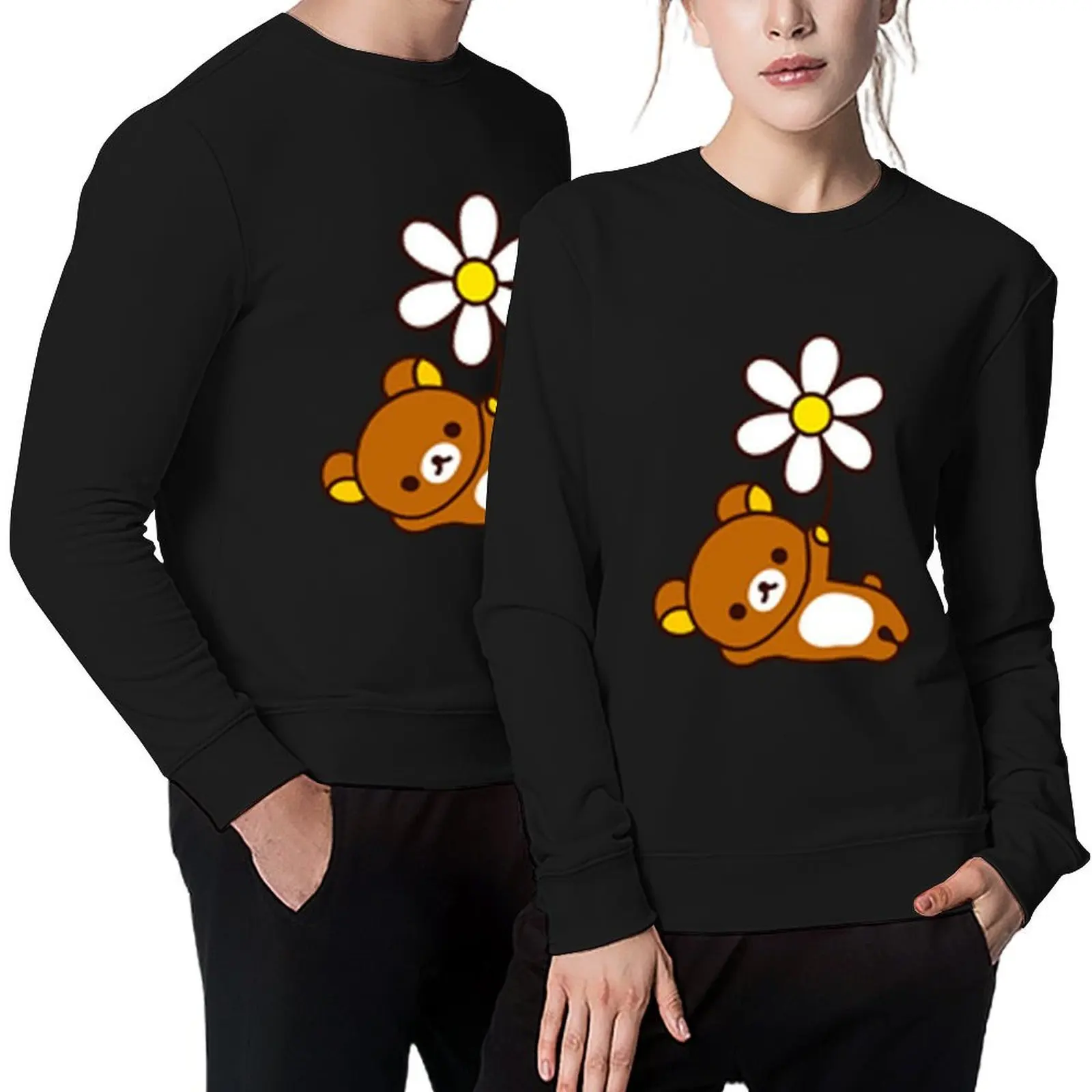 

Brown Bear Rilakkuma With Daisy Flower Pullover men's winter sweater men's coat anime clothes new sweatshirts