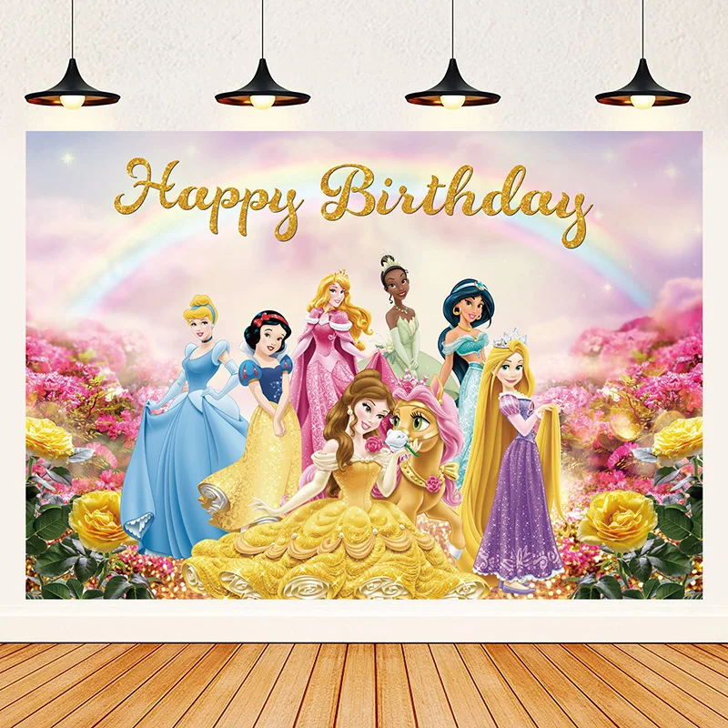 Princess Happy Birthday Photo Backdrop Girl Princess Birthday Party Baby Shower Background