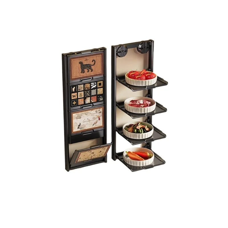 

Kitchen vegetable storage rack, no punching suction cup, wall mounted side dish tray, foldable multi-layer storage rack