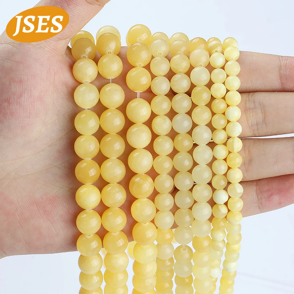 A+ Natural Stone Beads Yellow Honey Jade Round Charms Loose Beads 4/6/8/10mm Jewelry Making DIY Bracelet Accessories 15