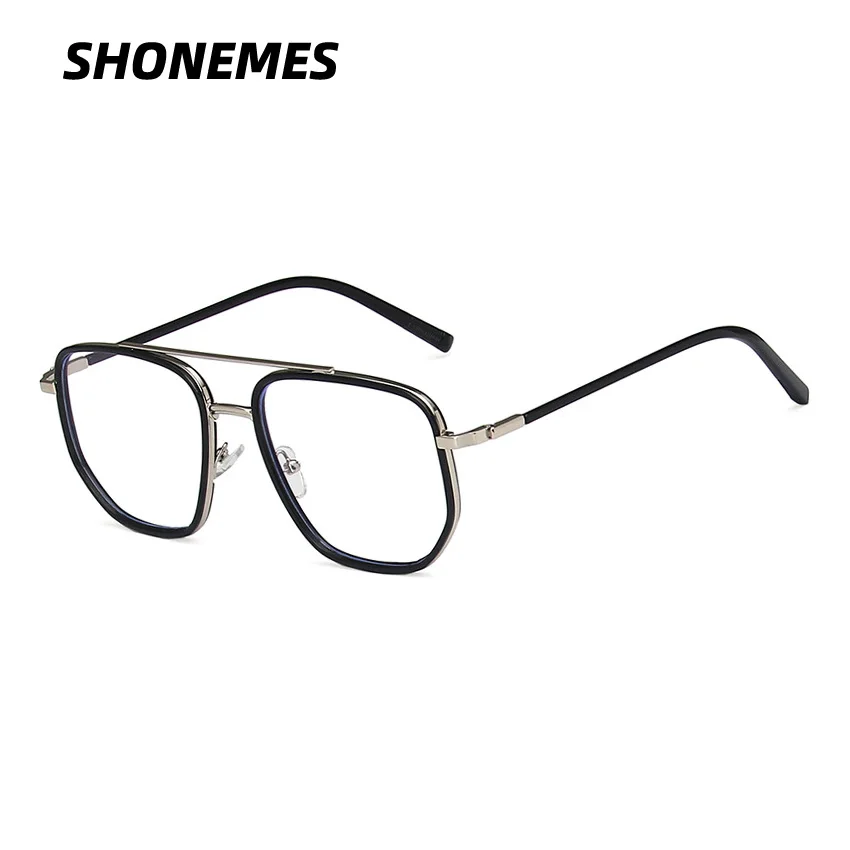 SHONEMES Double Bridge Polygonal Glasses Anti Blue Light Eyeglasses Optical Computer Eyewear Black Clear Grey for Women