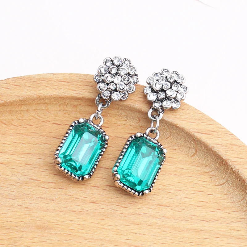 LUBOV Multiple Crystal Stone Drop Earrings Square Candy Color Dangle Earrings for Women Christmas Party Gift Jewelry