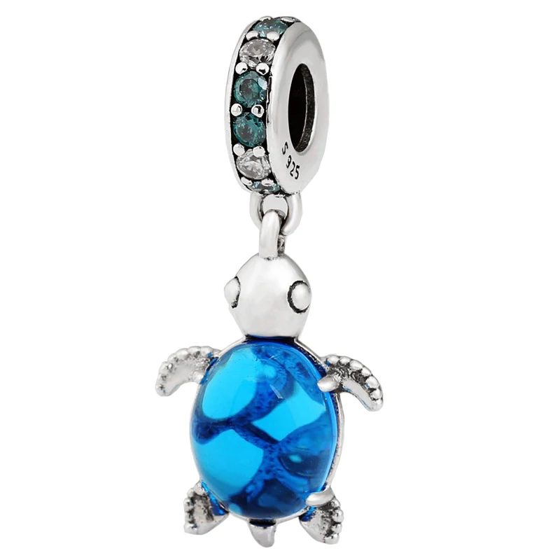 925 Sterling Silver colore blu Sea Turtle Air Balloon Chameleon Globe ciondolo Charm Fit Europe bracciale donna gioielli regalo fai da te