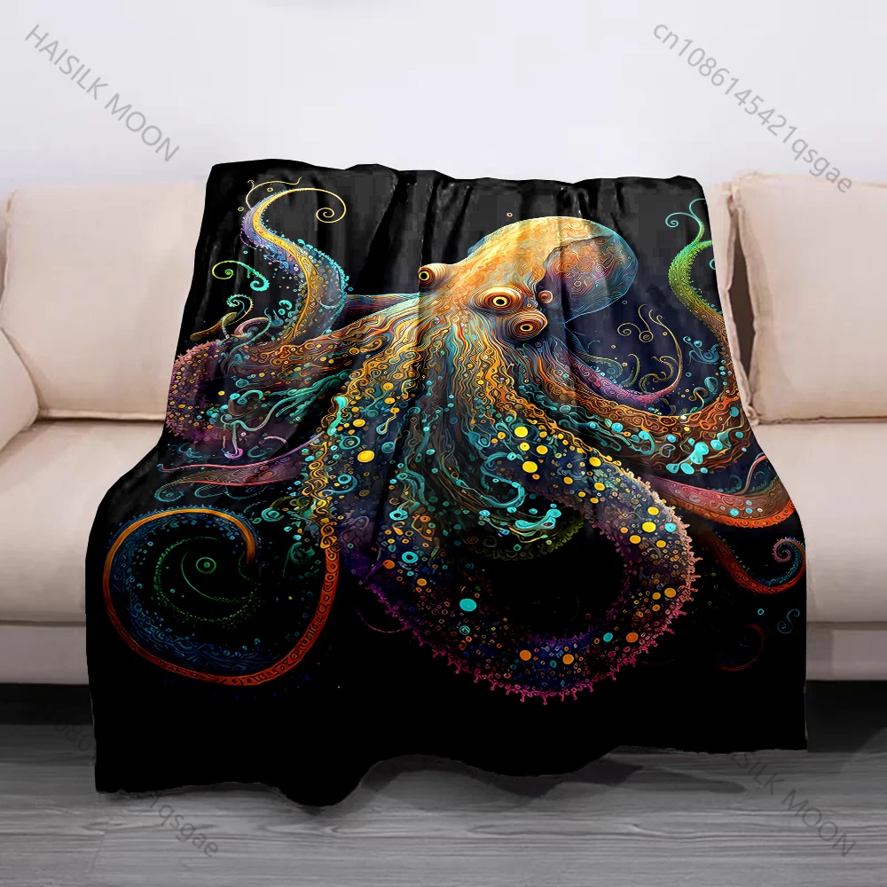 1PC Gilded octopus jeweled turquoise Print Blanket Flannel Material Soft Warm for All Seasons Home Outdoor Camping Picnics RV