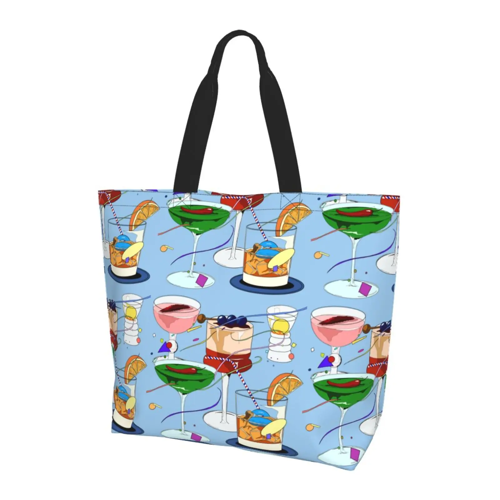 Cocktail Fashion Printing Shopping Tote Bags Reusable Shoulder Shopper Handbag