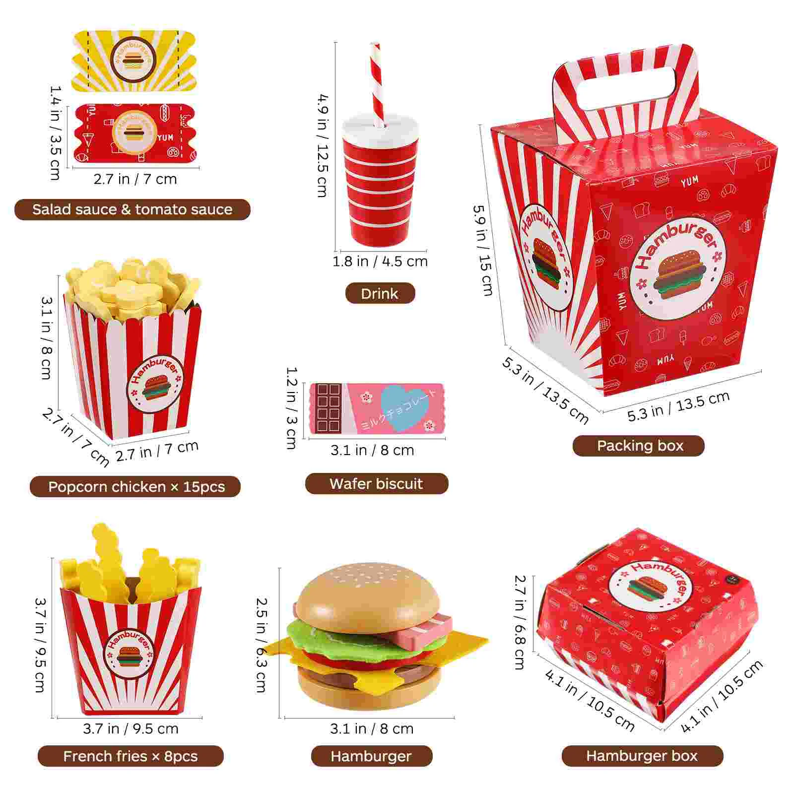 Toy Hamburger French Fries Combo Simulation Child Children’s Toys Fast Food Playset Paper