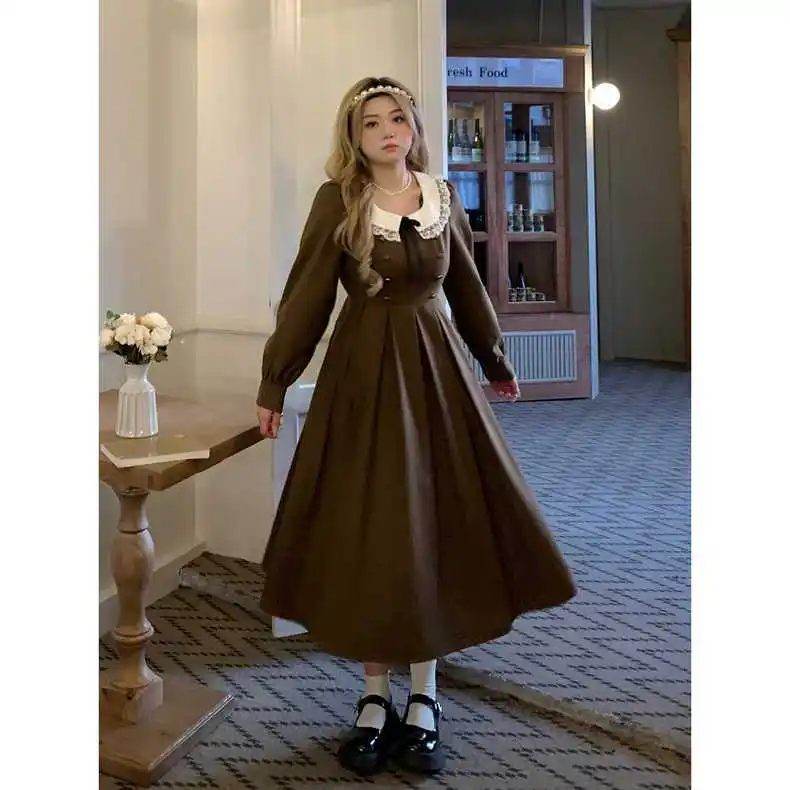 Korejepo French Doll Collar Dresses Women Waist 2024 Autumn Winter New Slightly Fat Thin Dress Appointment Romantic Vestido