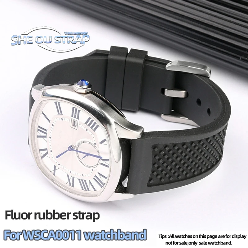 Fluororubber Watch Strap 23mm 24mm Compatible For Cartier Calibre London Tank W7100 Series Watchband Durable Rubber Watch Strap