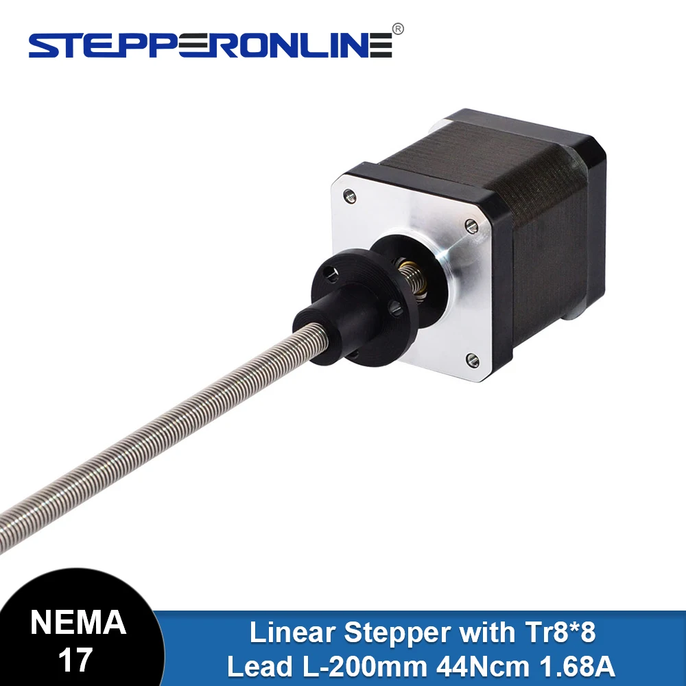 STEPPERONLINE Nema 17 External Lead Screw Linear Stepper Motor 0.44Nm 48mm Stack 1.68A 8mm Screw Lead Screw Length 200mm