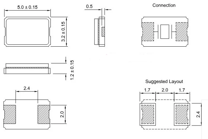 SMD Passive crystal oscillator 5032 8.192M 10M 12M 13.575M 14.318M 24M 24.576M 25M 27M 32.768M MHZ 2P 5.0*3.2mm LoCN 100PCS