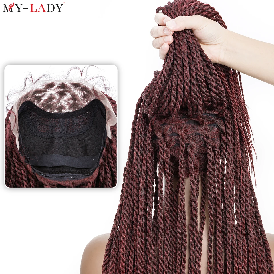 My-Lady 24inch Synthetic Box Braided Glueless Lace Front Wig Straight Cornrow Braids Afro Female Daily Frontal Lace Braided Wigs