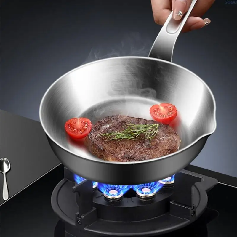 23GA Professional 316stainless steel Single Serve Frying Pan Heat Retention Saucepan with Ergonomic Handle Kitchen Essential
