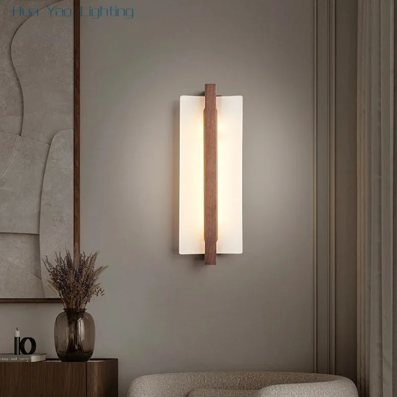 Chinese Style Bedroom Wall Lamps Modern Black Walnut Cracked Artistic Background Light Creative Bedroom Headboard Decor Lights