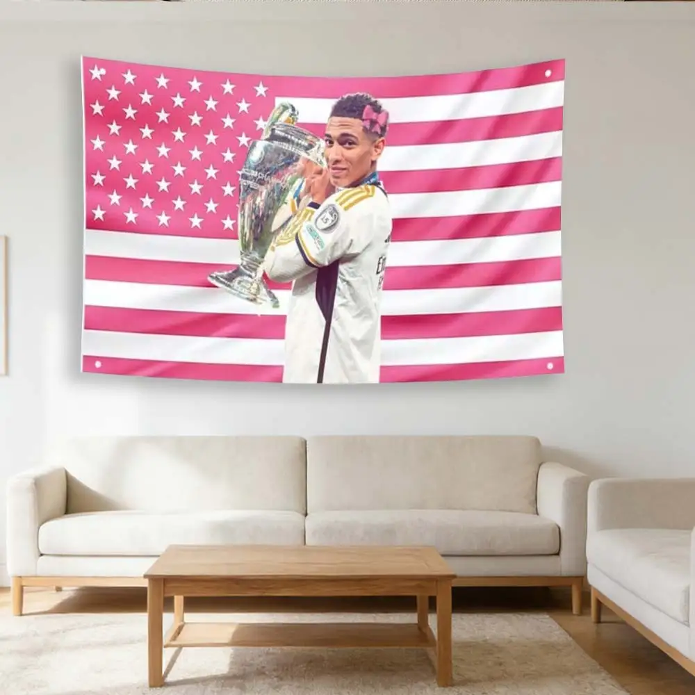 1 tapiz de la bandera estadounidense rosa de Jude Bellingham, decoración de pared de estrella del fútbol, accesorios geniales para habitación, tamaño grande, impresión 2D en poliéster