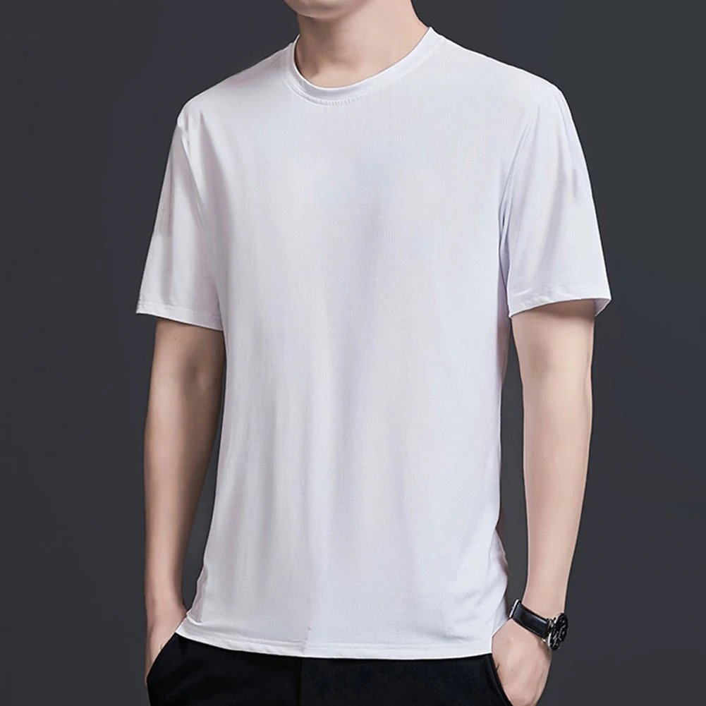 Men Summer Ice Silk Quick Dry Short Sleeve T-shirt High Stretch Loose Sports Top