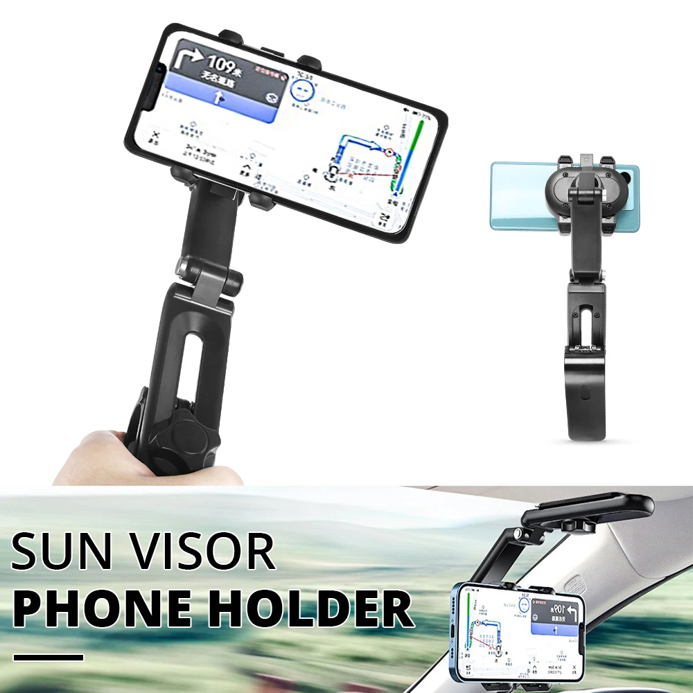 

Sun Visor Cell Phone Holder Universal Car Automobiles Navigation Mount Stand Clip Mobile Phone Bracket 360 Degree Rotation