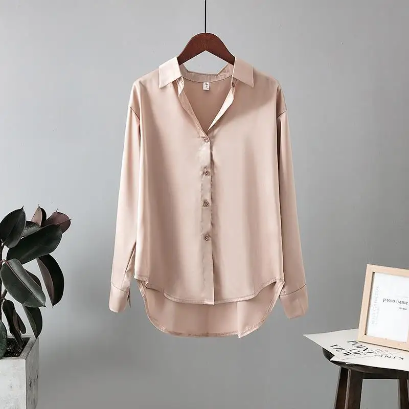 Silky Satin Women's Design Niche Spring and Autumn Fashionable Versatile Long-sleeved Top Loose and Draped Shirt