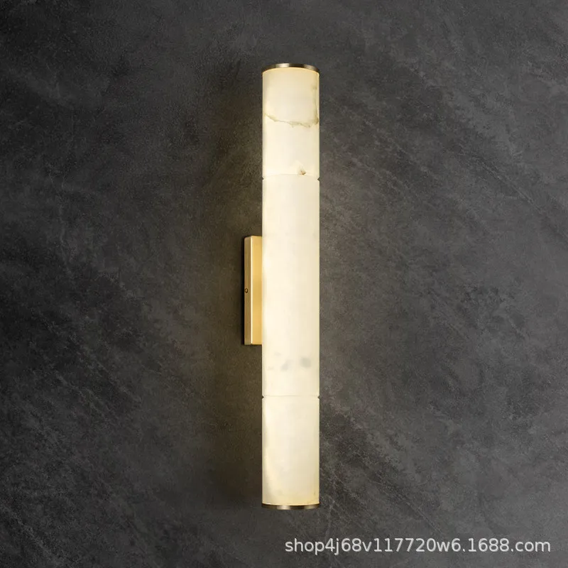 

Cylindrical Natural Marble LED Wall Lights Copper Parlor Dining Room Sconces Light Luxury Bedroom Lamp Art Deco Drop Shipping