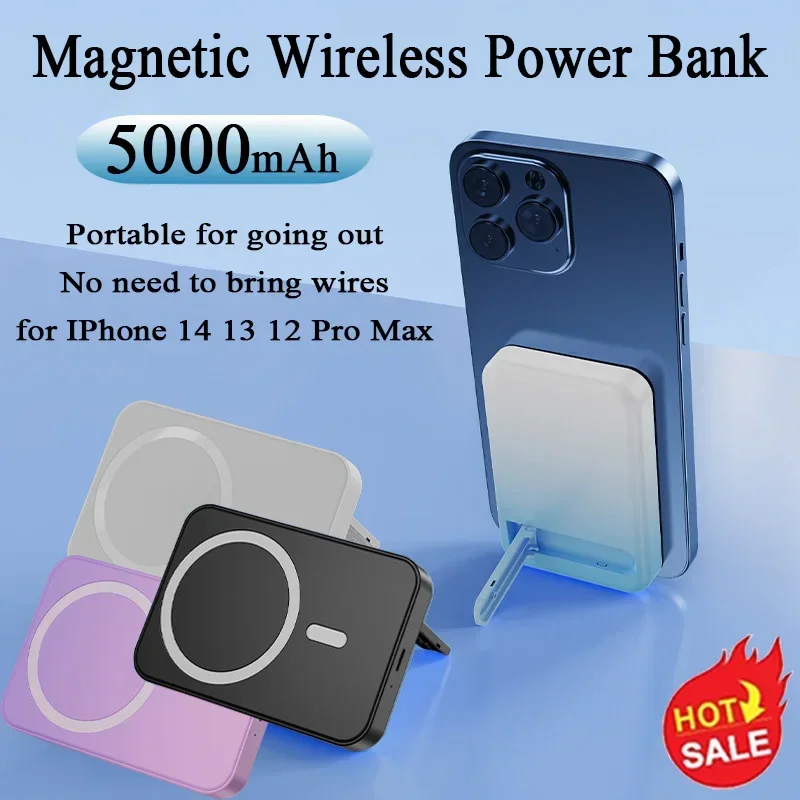 

5000mAh Portable Power Bank Macsafe Wireless Charger Auxiliary Spare External Magnetic Battery Pack for IPhone 14 13 12 Pro Max