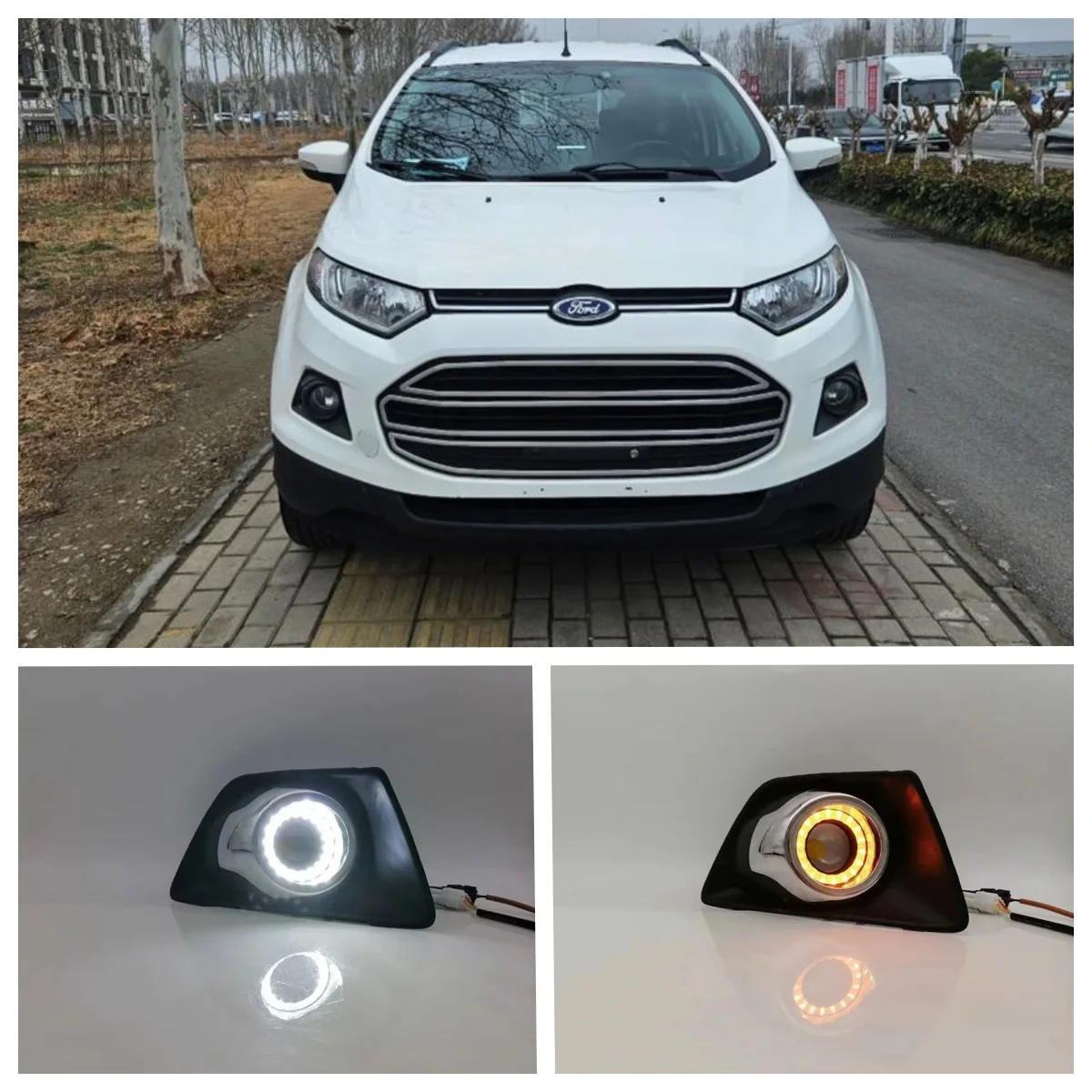 

LED Fog Lights Assembly For Ford Ecosport 2013 2014 2015 2016 Dual Color Angel Eye Daytime Running Lights Fog Lamp Accessories