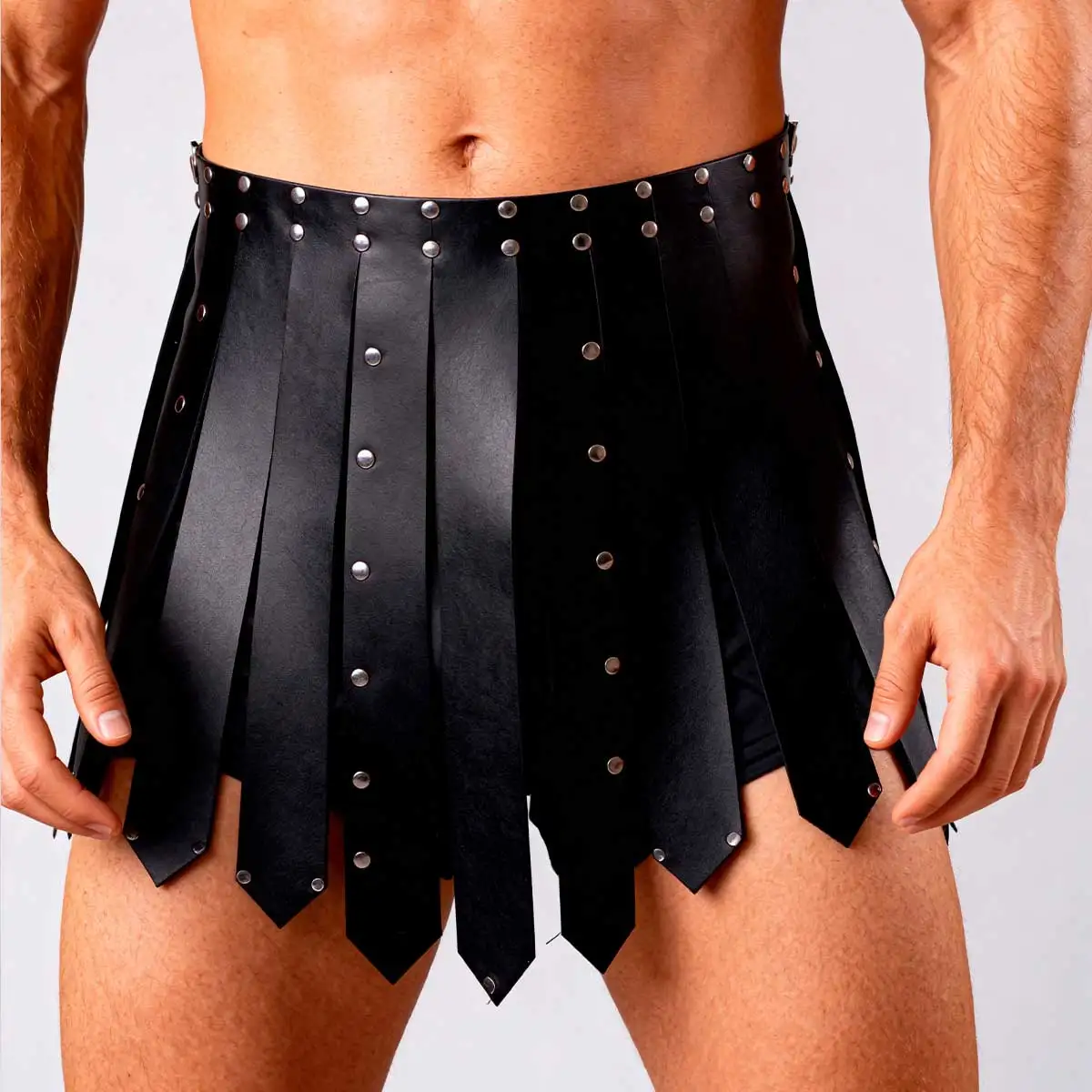 Punk Leder Körperkette Punk Leder Taillenkette Punk Taillengürtel Damen Schwarzer Punk Steampunk Gothic PU-Leder Nieten-Römer-Gladiator-Kiltrock für Männer, Verstellbares Cosplay-Outfit-Zubehör für Rave – Detail 2