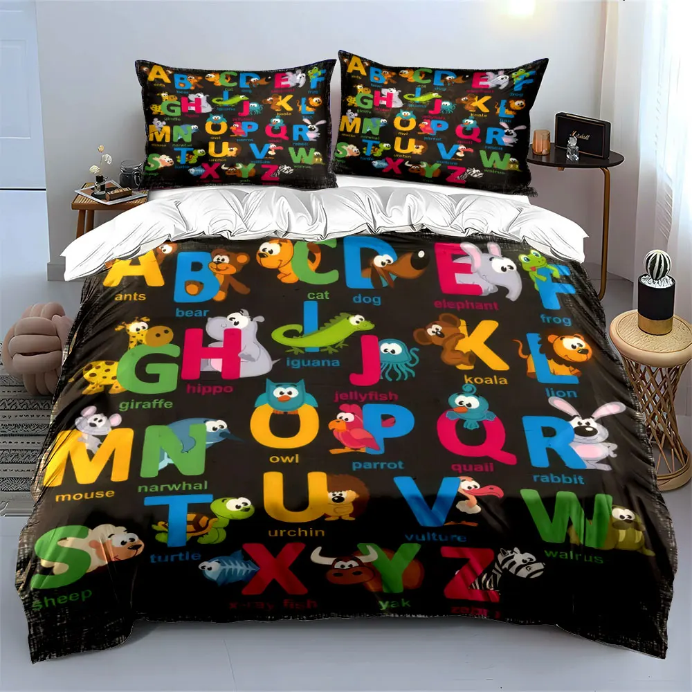 Animal Alphabet Learning Set Soft Skin-Friendly Bedding Set Includes 1 Duvet Cover And 2 Pillowcase, Gift