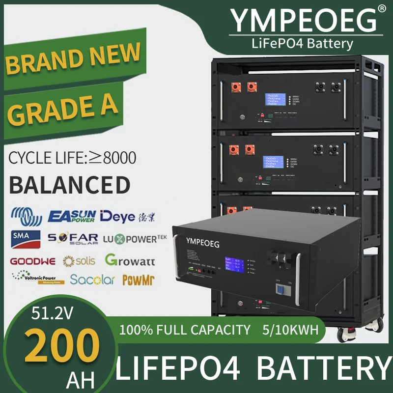 

100% Full Capacity 48V100Ah/200Ah LiFePO4 Battery Pack 5KWH/10KWH Brand New Grade A 8000 Cycles Built-in BMS Solar Power Bank