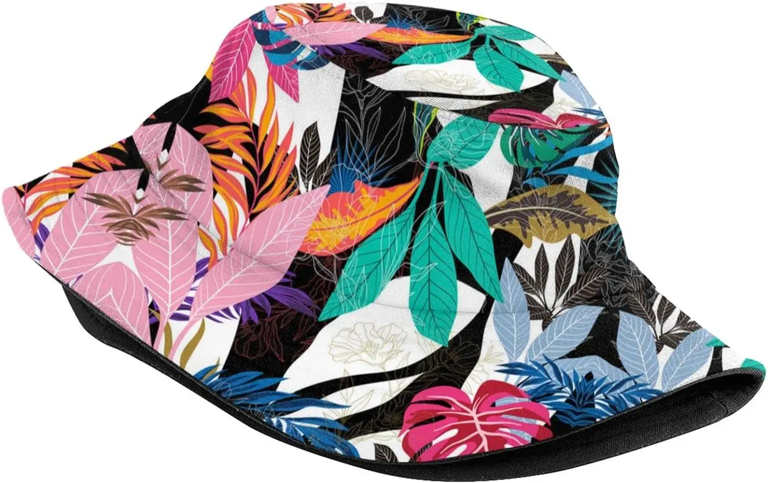 Tropical Leaves Palm Bucket Hat Wide Brim Sun Protection Hat Boonie Hats Fishing Hiking Outdoor Hats for Men and Women