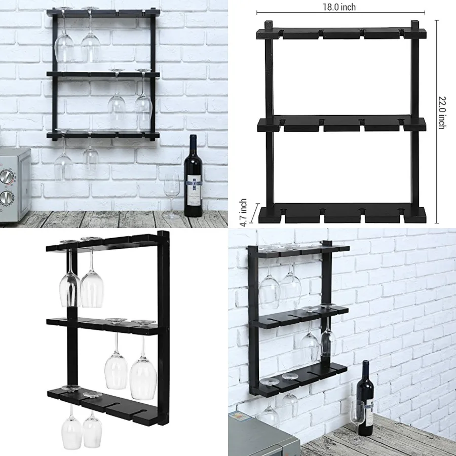

Wine Glass Rack - Wall-Mounted Stemware, 12 Glassware Holder Rack, Wine Glasses Storage Hanger for Bar Kitchen