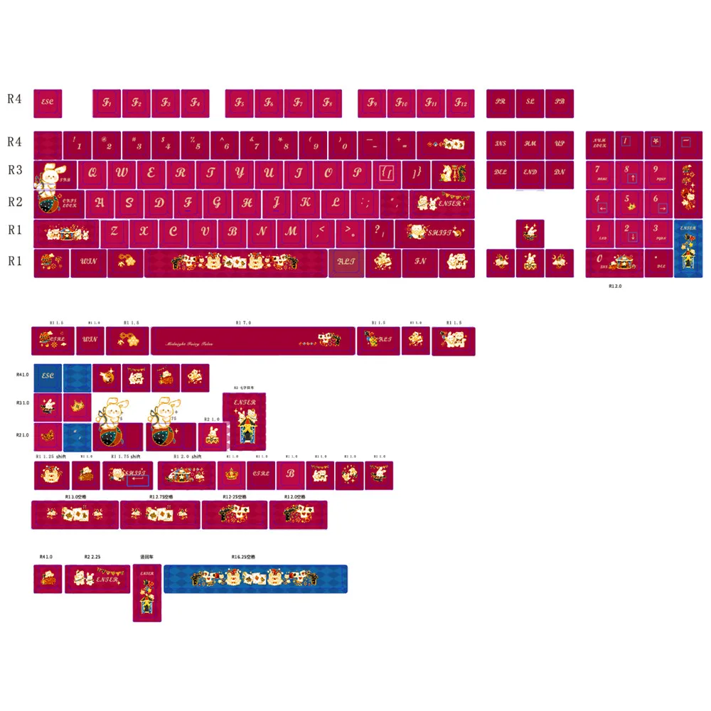 

140 Keys Midnight Fairy Tale Keycaps PBT Material Cherry Profile DYE Subbed With ISO Enter For Outemu Gateron Cherry MX Switches